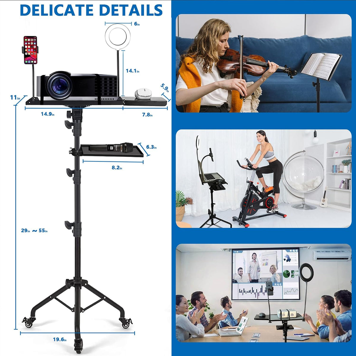 Projector Tripod Stand with Wheels Laptop Tripod Stand Projector Tripod Lapto...