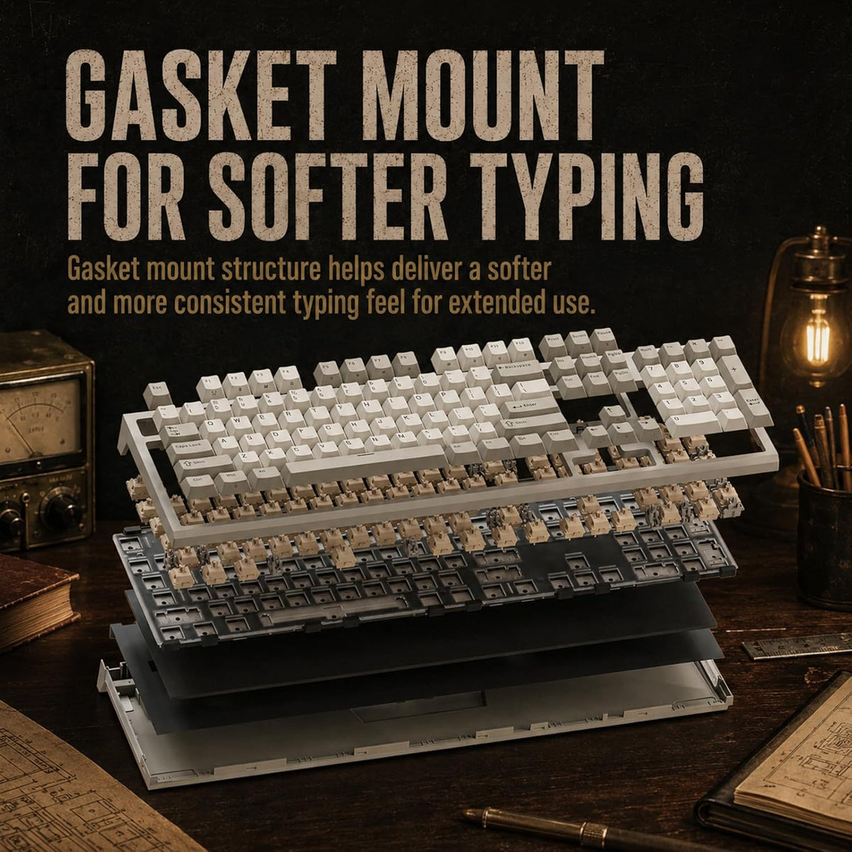 RK ROYAL KLUDGE R104 Wired Mechanical Keyboard Full Size, Gasket Mount