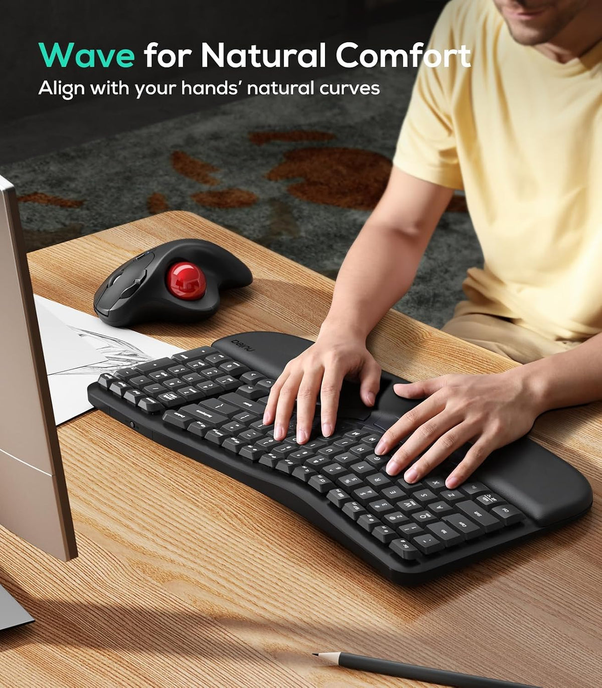 Nulea Wave Keys Ergonomic Keyboard Wireless with Cushioned Palm Rest