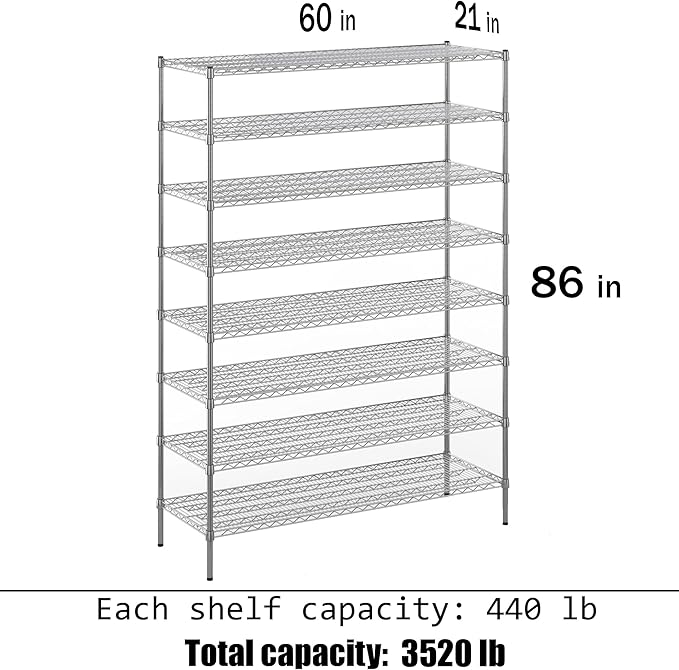 Regal Altair 21" Deep x 60" Wide x 86" Height Wire Shelving Kit | 8-Tier | NSF - Image 3