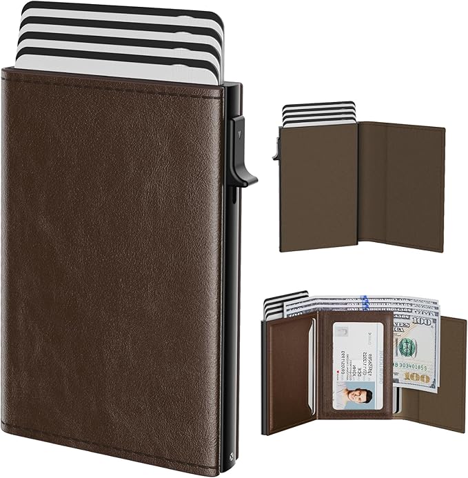 typecase Mens Wallet Card Holder: Pop Up Aluminum Case, Genuine Leather by typecase