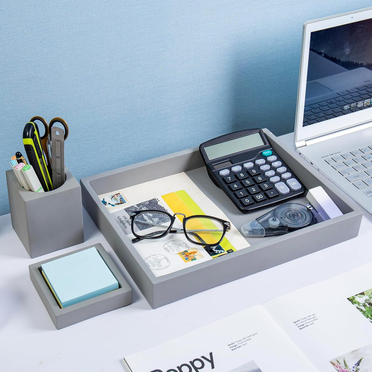 MyGift 3 pcs Set Modern Gray Concrete Desk Organizer Trays, Desktop Office Pa...