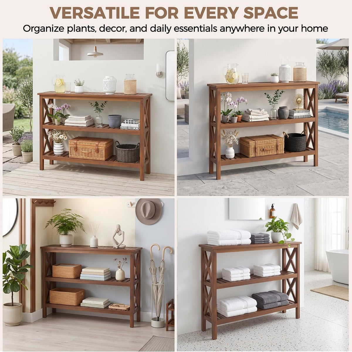 SUPER DEAL 40 in Solid Wood Console Table, 3-Shelf Wooden Outdoor Side Table ...