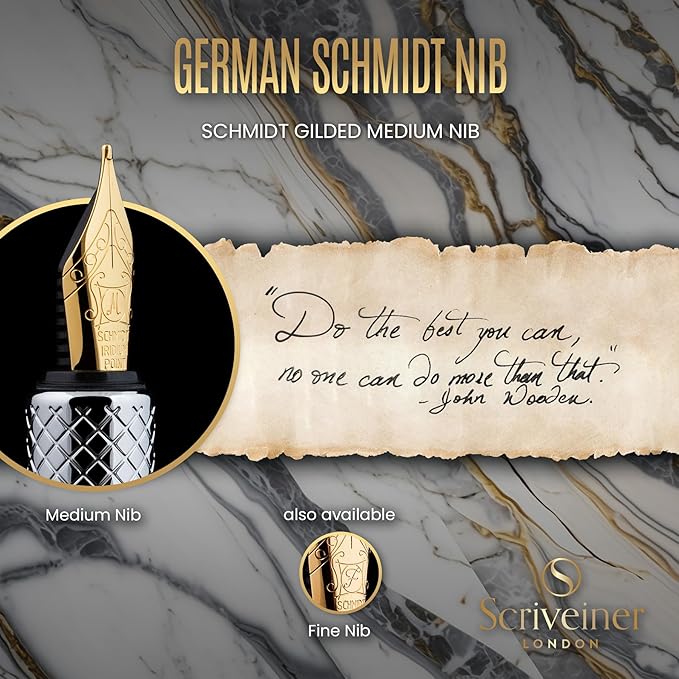 Scriveiner Luxury EDC Fountain Pen, Stunning Silver Chrome Luxury Pen, Real - Image 6