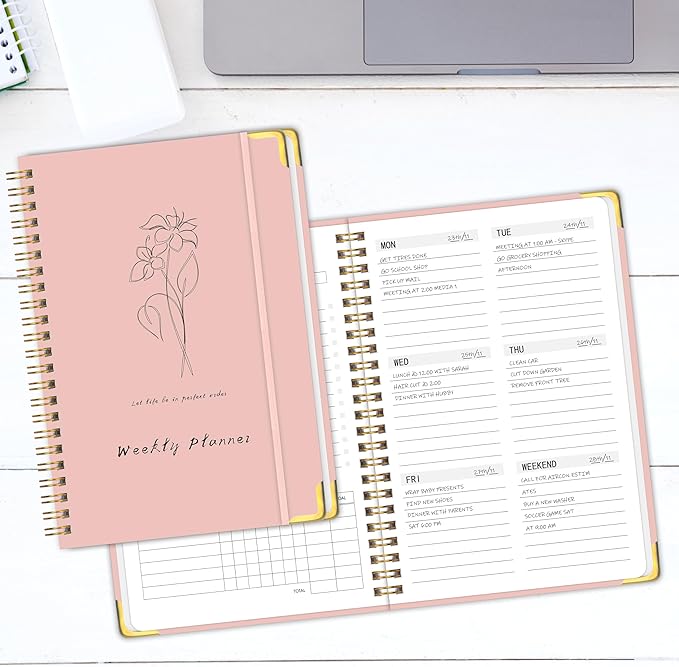 Undated Weekly Planner with Metal Corner Hardcover Notebook, A5 Size Journal - Image 7