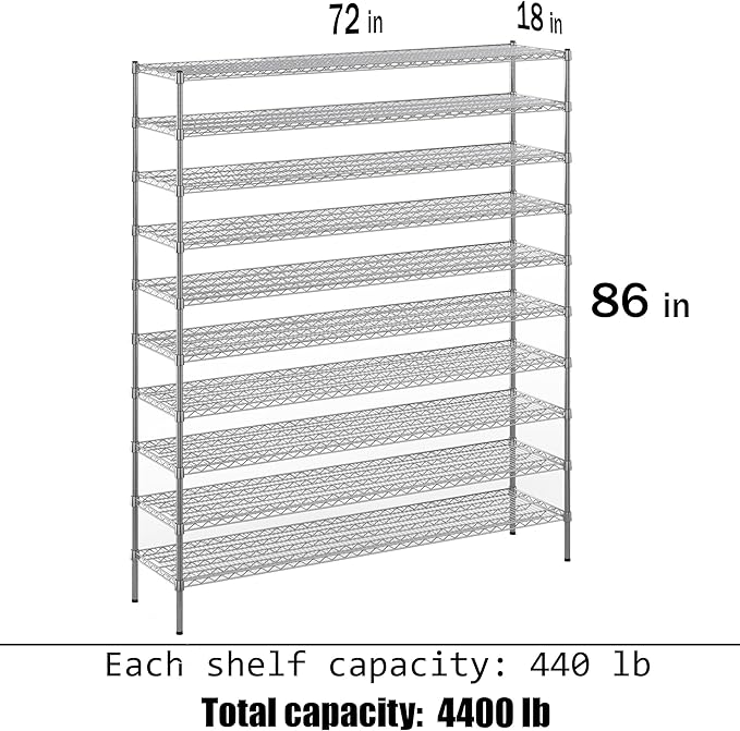 Regal Altair 18" Deep x 72" Wide x 86" Height Wire Shelving Kit | 10-Tier | NSF - Image 3