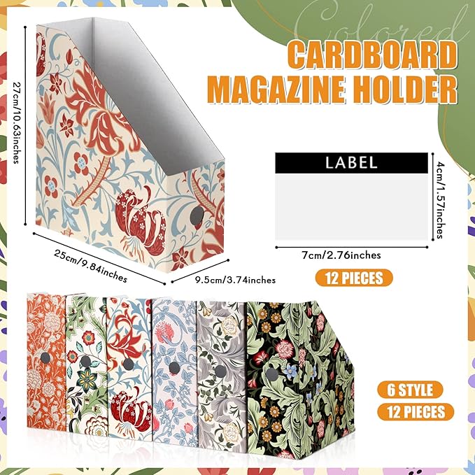 PerKoop 12 Pcs Magazine File Holder Foldable Decorative Cardboard File Folders - Image 2