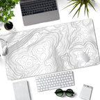 Mechanical Cattle Desk Mat Large Gaming White Mouse Pad Minimalist Topographic - Image 2