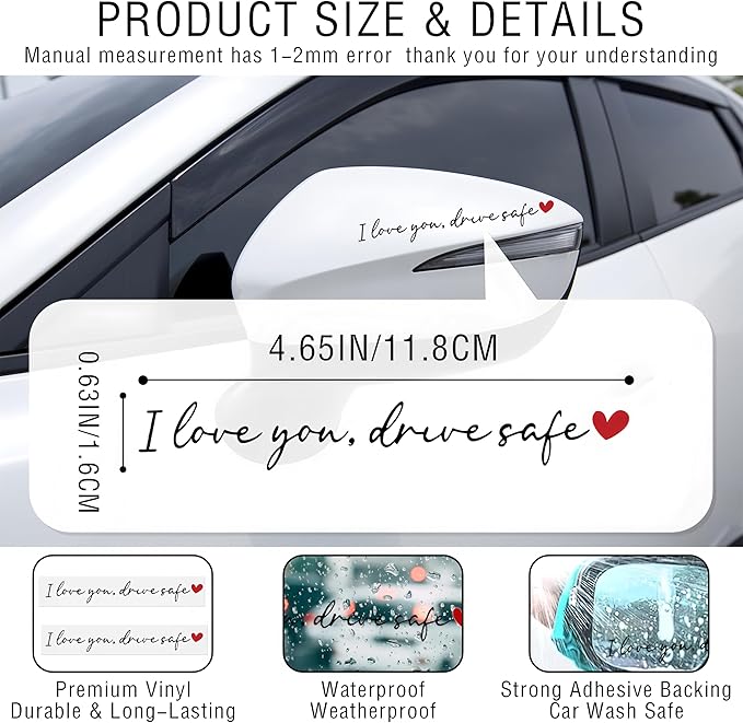8PCS Car Stickers, I Love You Drive Safe Mirror Sticker, Cars Decals, Car - Image 4