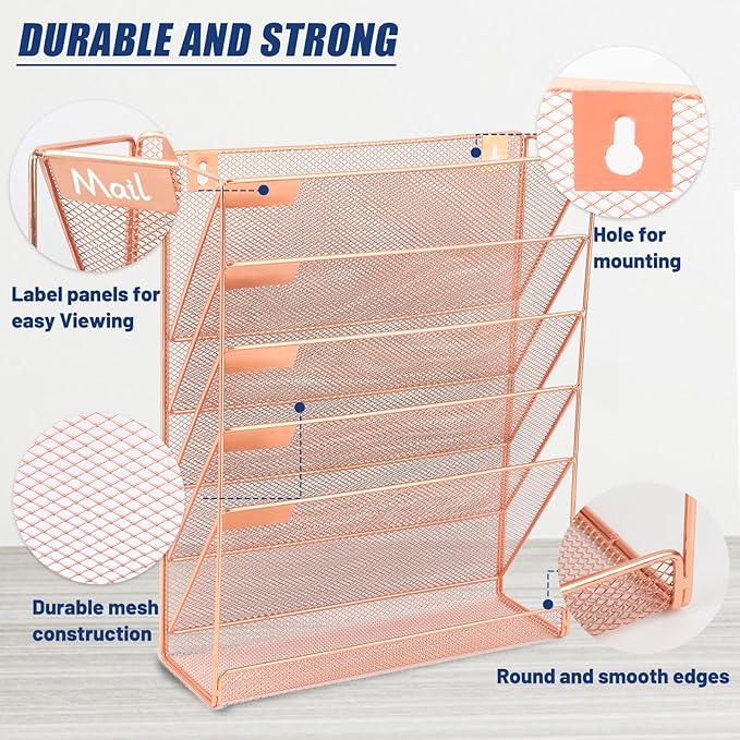 EASEPRES Desk File Organizer Mesh 6-Tier, Hanging Wall Mount Document - Image 3