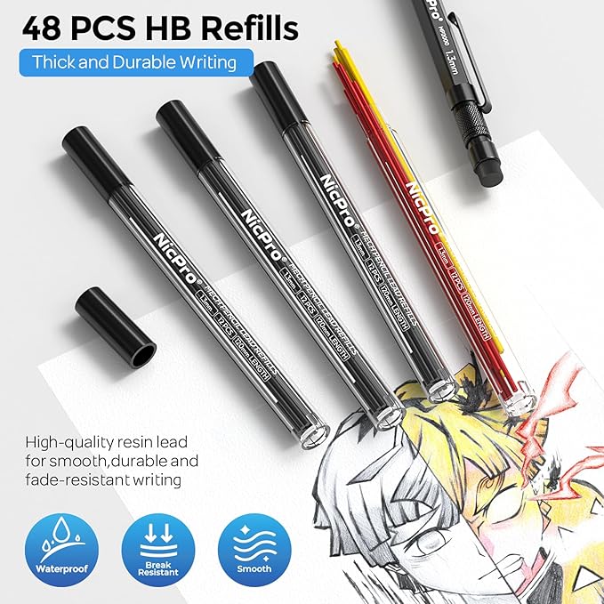 Nicpro 3 PCS 1.3 mm Blacke Mechanical Pencils Set - Image 4