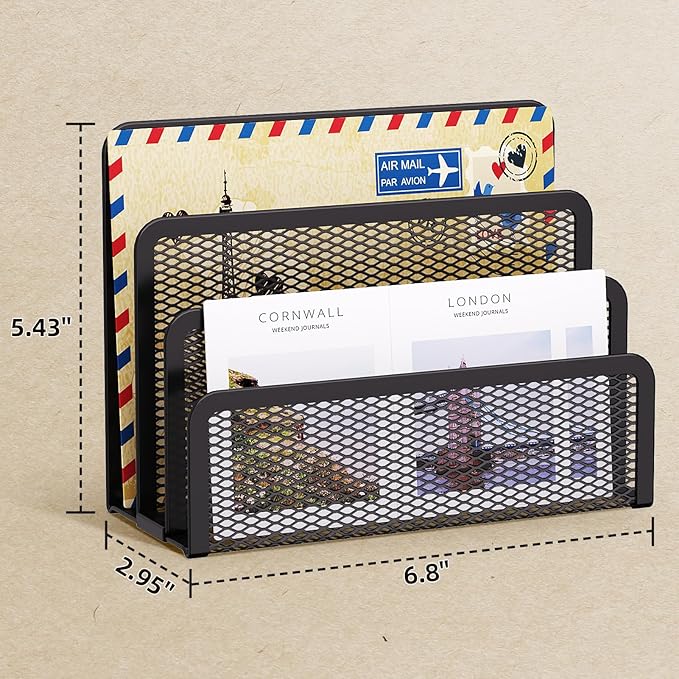 Marbrasse Mail Organizer for Desk, 3-Slot Mesh Metal Mail Holder countertop - Image 6
