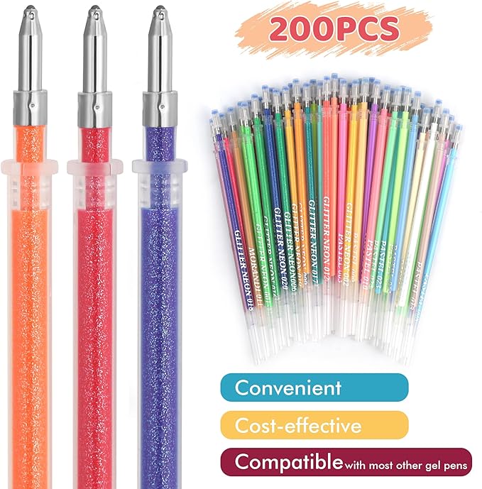 200 Colors Gel Pen Refills, Glitter Neon Gel Ink Pens Refills, Replace - Image 4