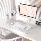 QIYI White Mouse Pad, Cute Marble Large Desk Mat, PU Leather Desk Protector - Image 2