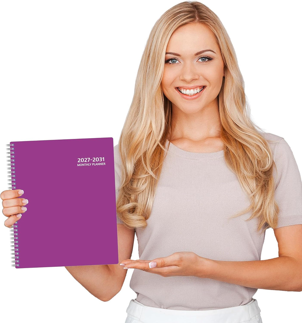 Monthly Planner 2027-2031, 5-Year Calendar Planner 2027-2031, Jan 2027 – Dec 2031, 8.5 x 11 In, Ruled Spread, Flexible Cover, Spiral Wirebound, Pocket, 60 Coated Monthly Tabs, Notes ＆ Habit Tracker, A4 Planner, Purple