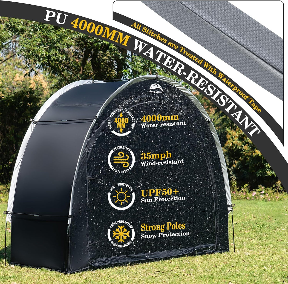 happy travel bike storage shed tent, outdoor portable, side view
