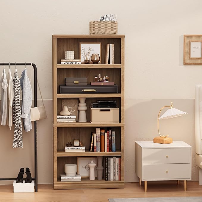 blini 5-Shelf Tall Bookcase Wooden Bookshelves 33in Wide Floor Standing Display - Image 8