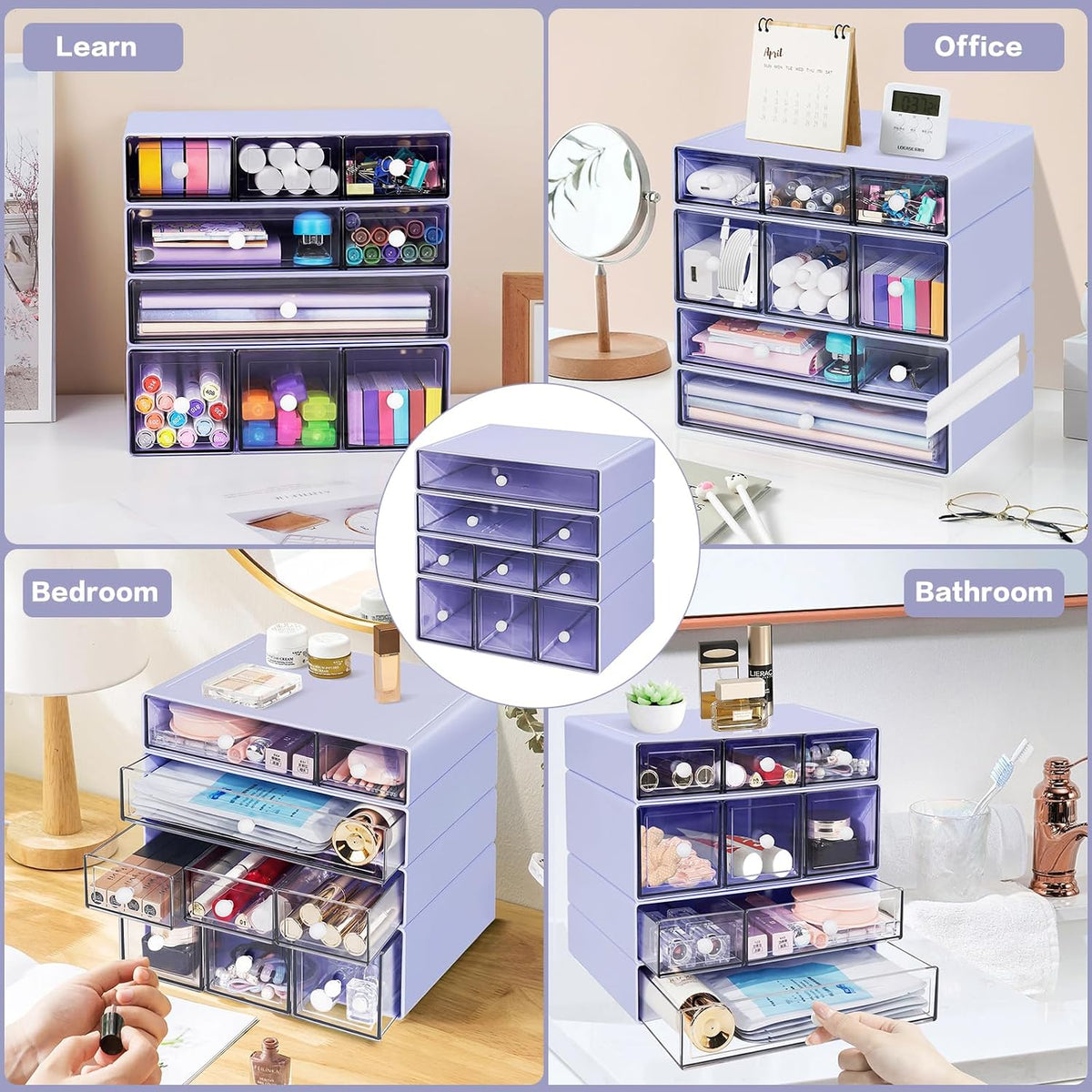 Desk Storage Organizer with 9 Drawers, 4 Tiers Stackable Desktop Craft Storag...