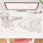 QIYI White Mouse Pad, Cute Marble Large Desk Mat, PU Leather Desk Protector by QIYI