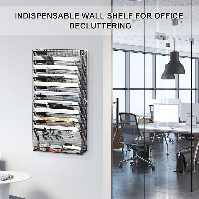 EasyPAG Wall File Holder 10 Tier Mesh Hanging Folder Organizer - Image 4