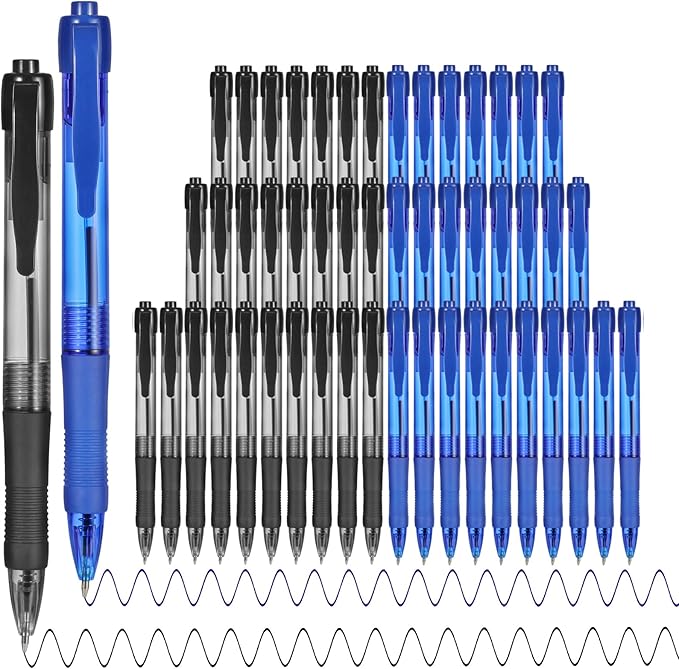 deegtran Pens Bulk, 50 Pack No Bleed Black & Blue Ink Click Pens by DEEGTRANPENS