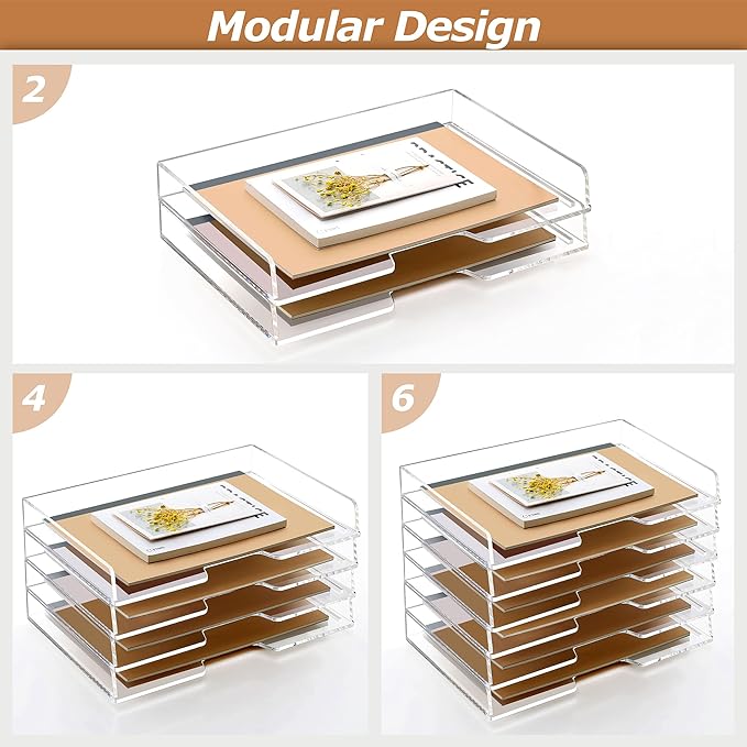 SANRUI 4 Tier Acrylic Paper Letter Tray Desk Stackable Organizer Trays，Clear - Image 4