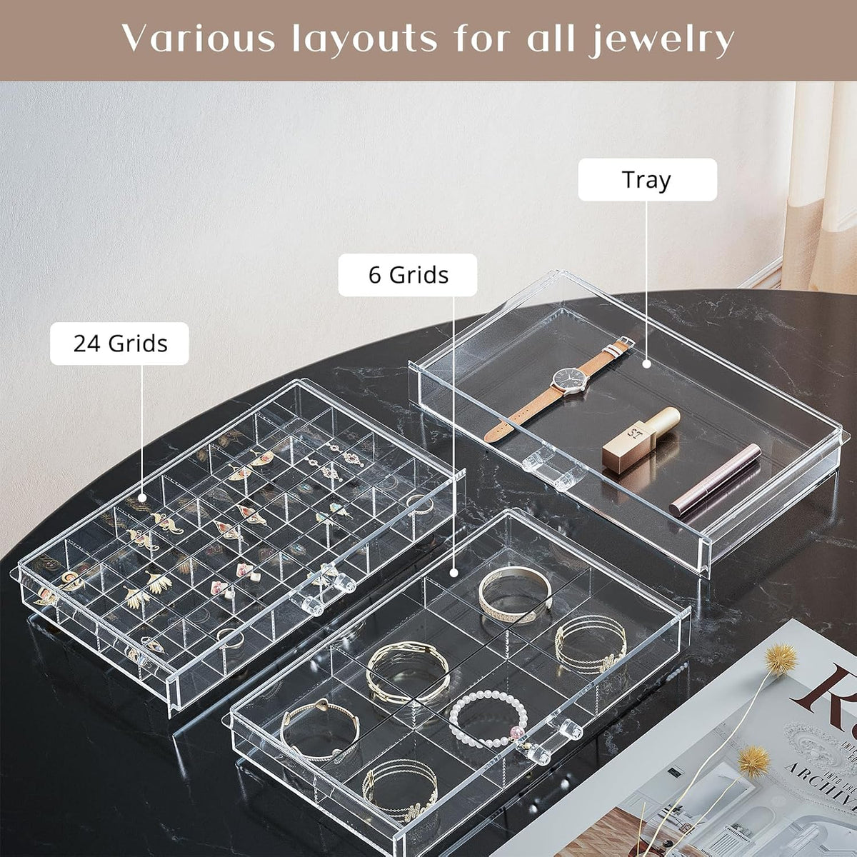 ProCase Acrylic Earrings Holder Organizer Box -Clear, 10 Layers