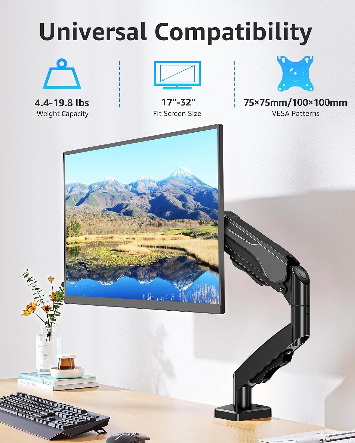 MOUNTUP Single Monitor Desk Mount Holds Screen up to 32 inch, Height Adjustab...