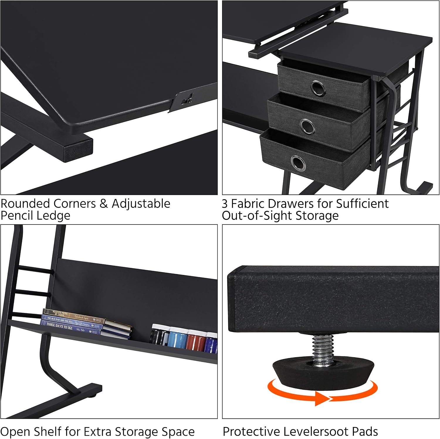 Topeakmart Height Adjustable Drafting Table Art Craft Desk Work Station Hobby Design Studio Tiltable Tabletop Drawing Desk with Stool & Storage Drawers
