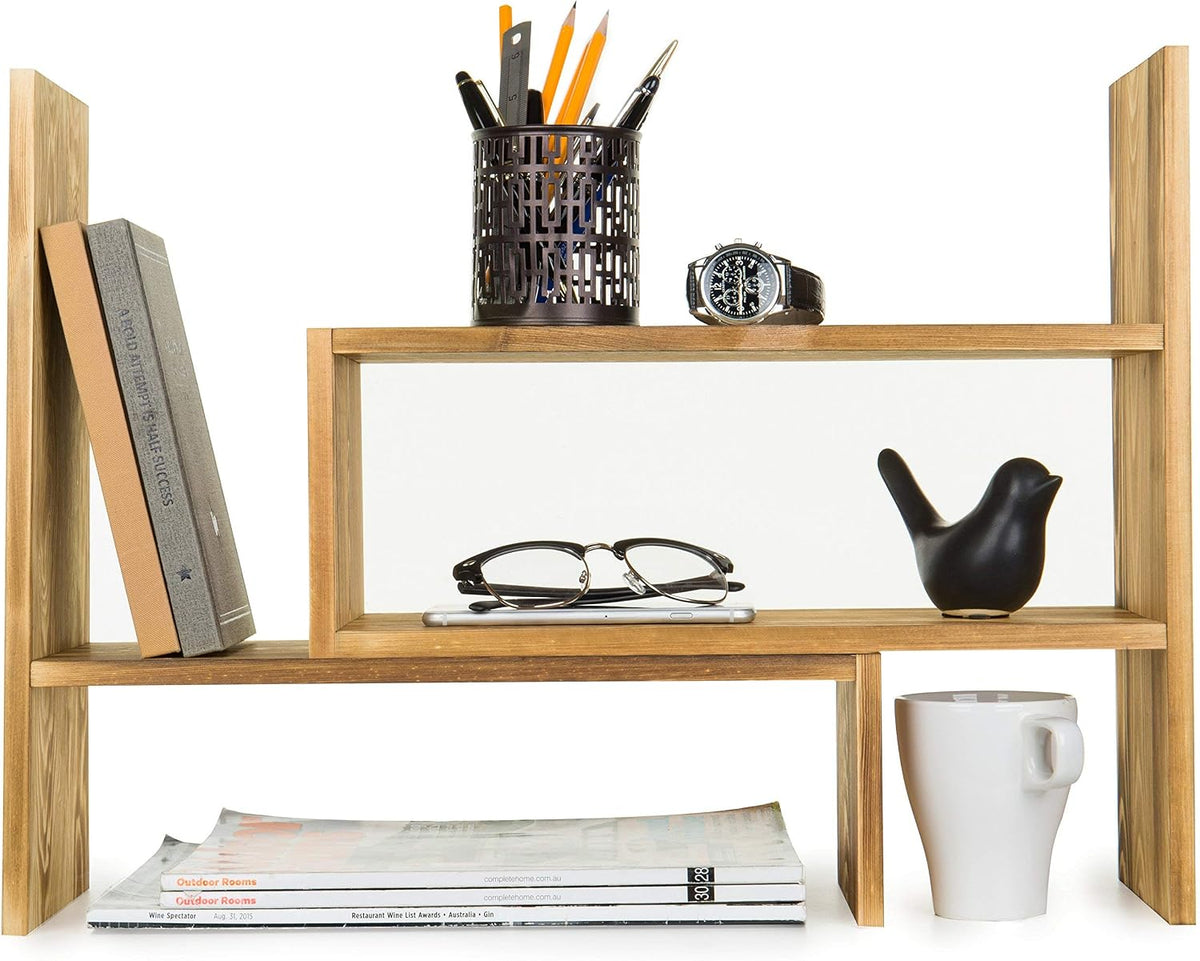 MyGift Adjustable Dark Brown Solid Wood Desktop Storage Organizer Display She...