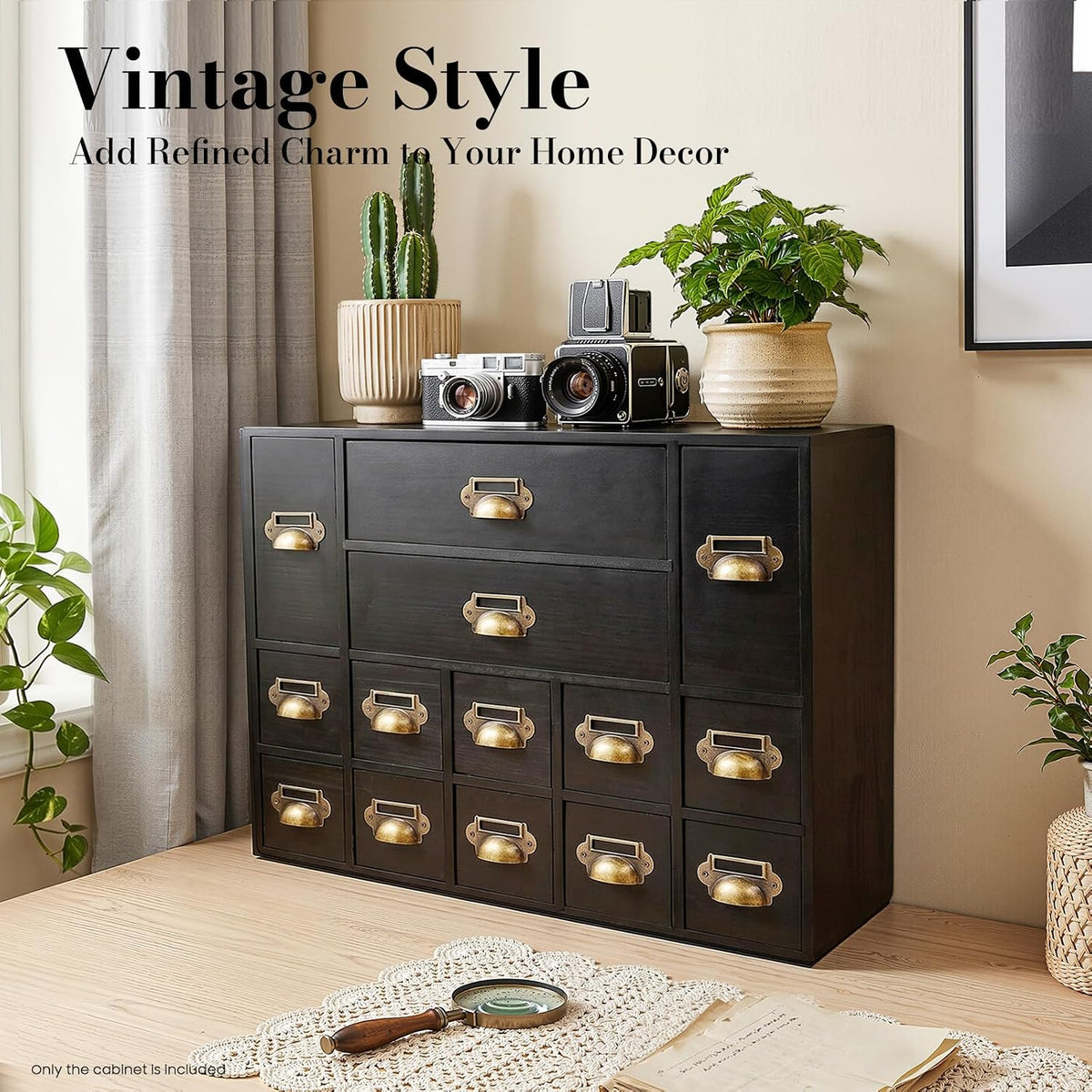 14-Drawer Apothecary Cabinet, Card Catalog Cabinet for Desktop Organizer