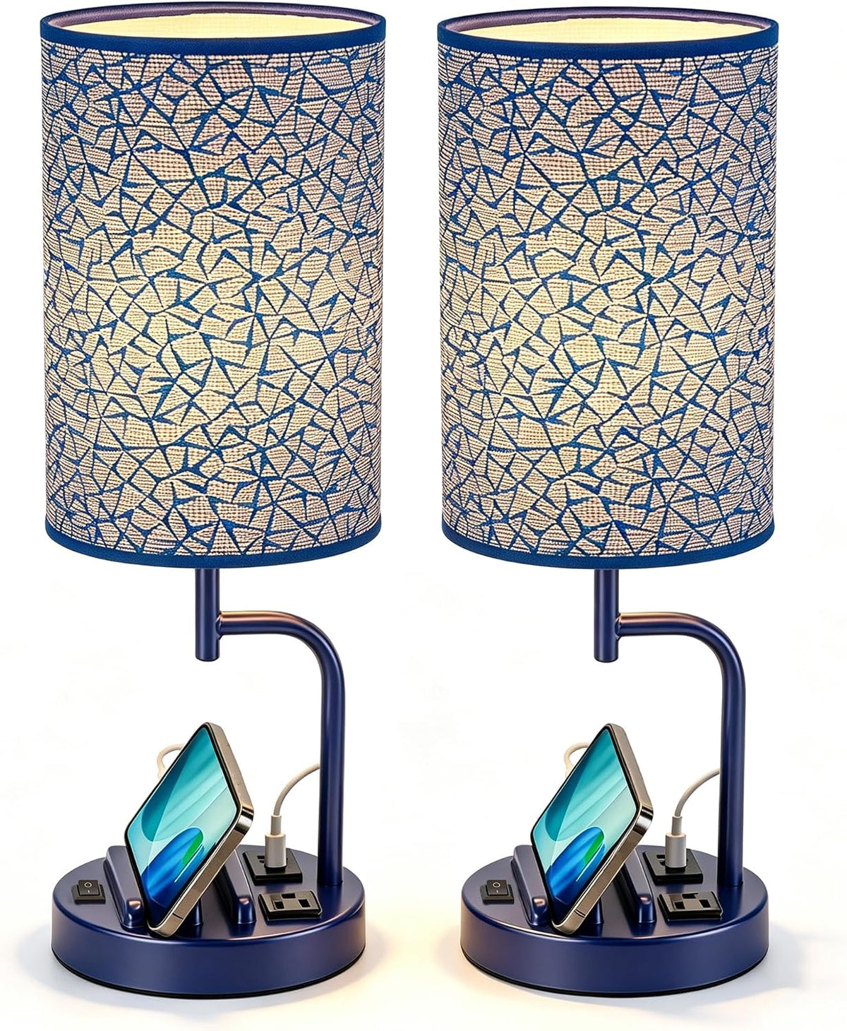 Dreamholder 2 Pack Table Lamp, Bedside Lamp with 3 USB Charging Ports & A...