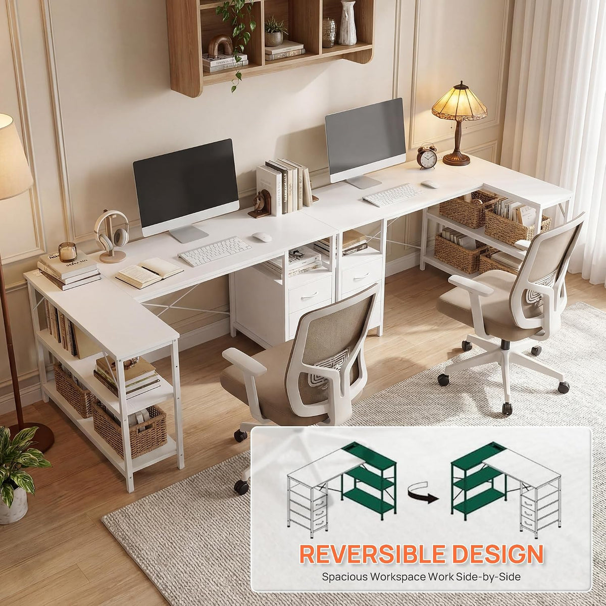 Alpen L Shaped Computer Desk, 47.2 Inch Corner Desk with Drawers and Power Ou...