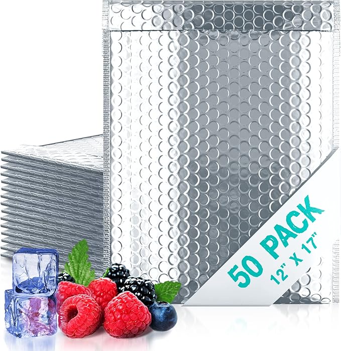 Amiff Silver Thermal Bubble Mailer, 12 x 17 Inches. 50 Pack Metallic Bubble by AMIFF