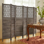 Svimi Folding Room Divider, 66.9 Inch 6 Panels Wood Carved Privacy Screens - Image 8