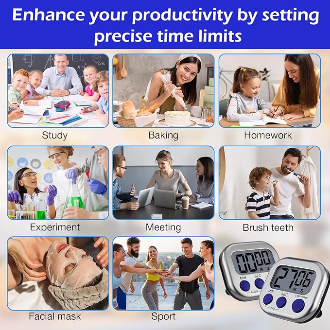 Leumoi 24 Pcs Digital Kitchen Timers Magnetic Back Timers Bulk Large Screen - Image 7