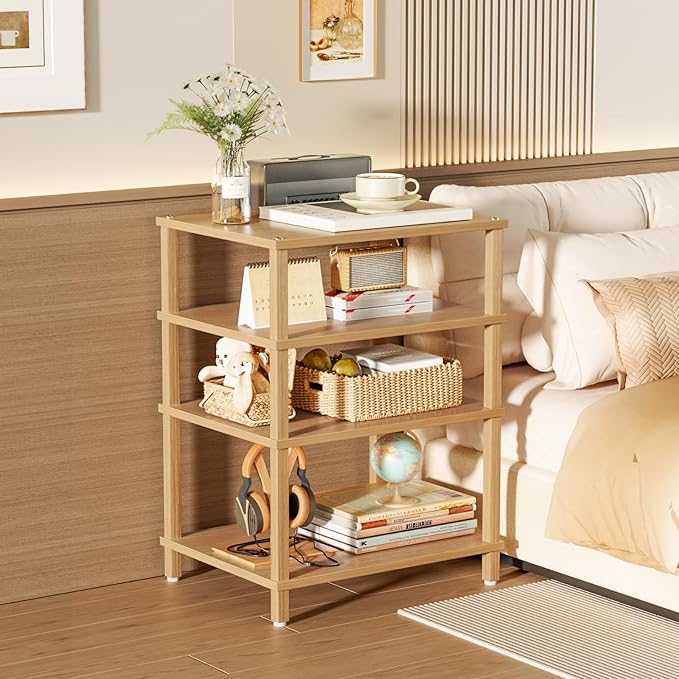 4-Tier AV Media Player Stand, Natural Stereo Cabinet, Modern Audio Shelf - Image 8
