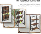 4NM No Assembly Folding Bookshelf Storage Shelves 3 Tiers Vintage Bookcase - Image 7
