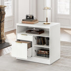 2 Drawer File Cabinet with Lock, Filing Cabinet for Home Office | Wood Fluted Lateral File Cabinet for Letter/A4 Size, Print Stand, AC/USB, Open Storage Shelves, 1.18'' Top, White