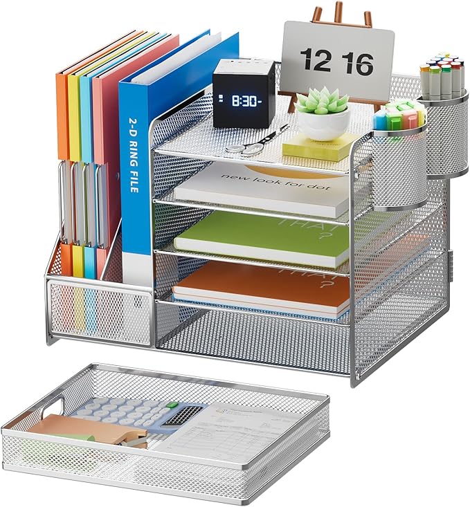 Marbrasse Desk Organizer with File Holder, 5-Tier Paper Letter Tray Organizer - Image 2