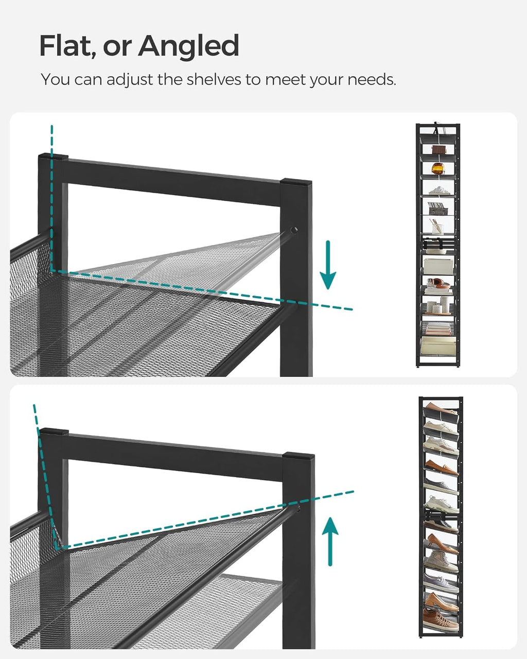 songmics shoe rack, 12-tier shoe organizer, metal shoe, package contents