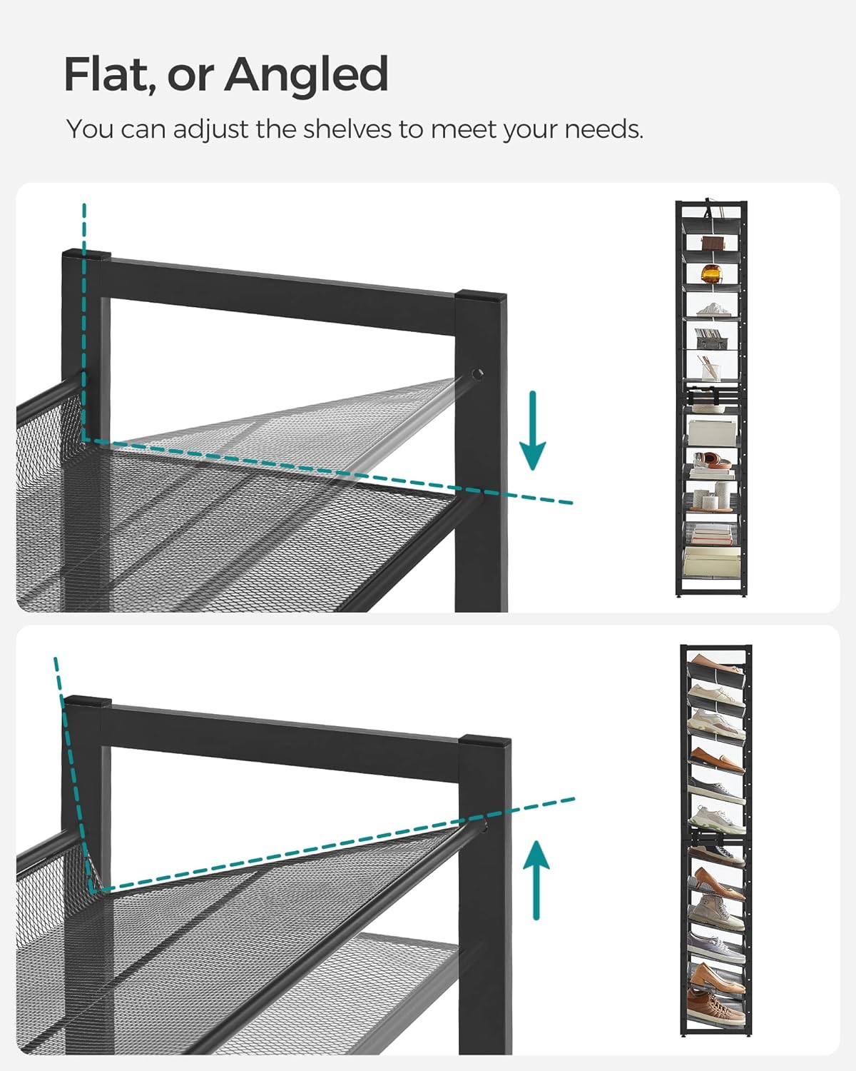 songmics shoe rack, 12-tier shoe organizer, metal shoe, package contents