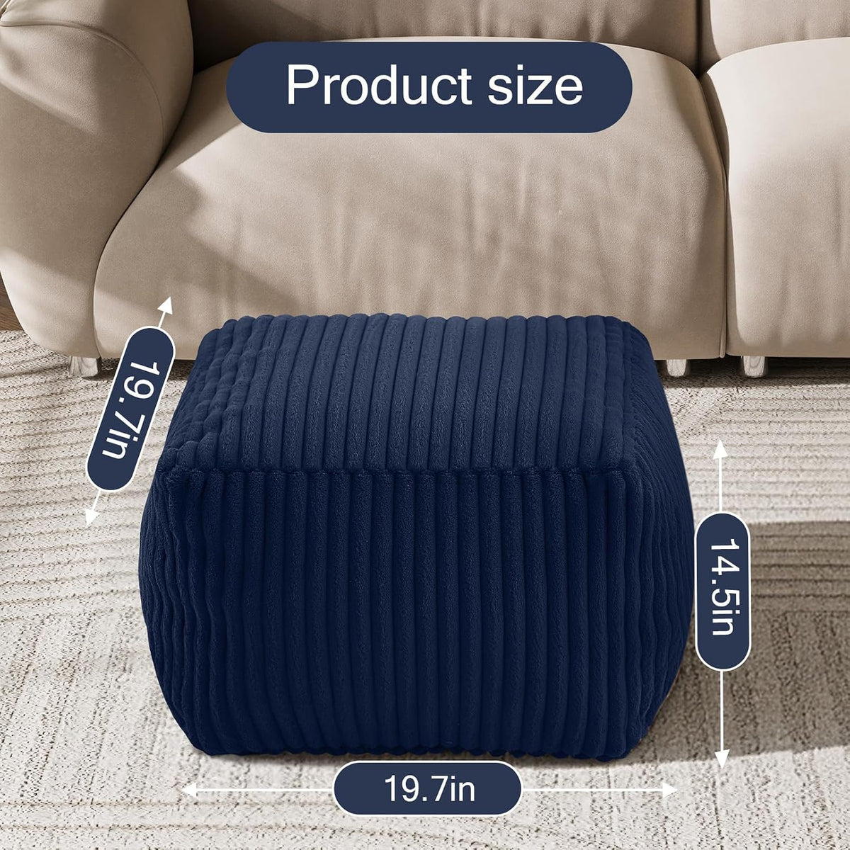 MeMoreCool Square Pouf Ottoman Foot Rest, 15 Inch Faux Fur Pouf, Navy