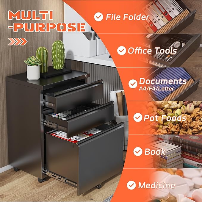 INTERGREAT 3 Drawer Mobile File Cabinet - Image 6