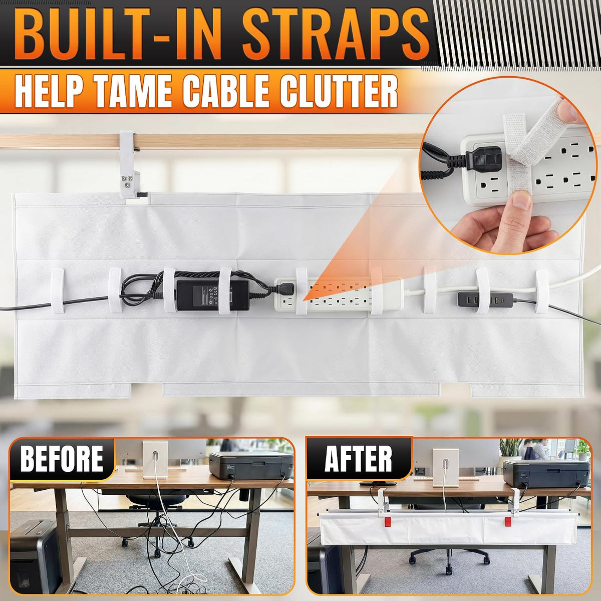 Under Desk Cable Management Tray 48" — No Drill Clamp-On Cord Organizer ...