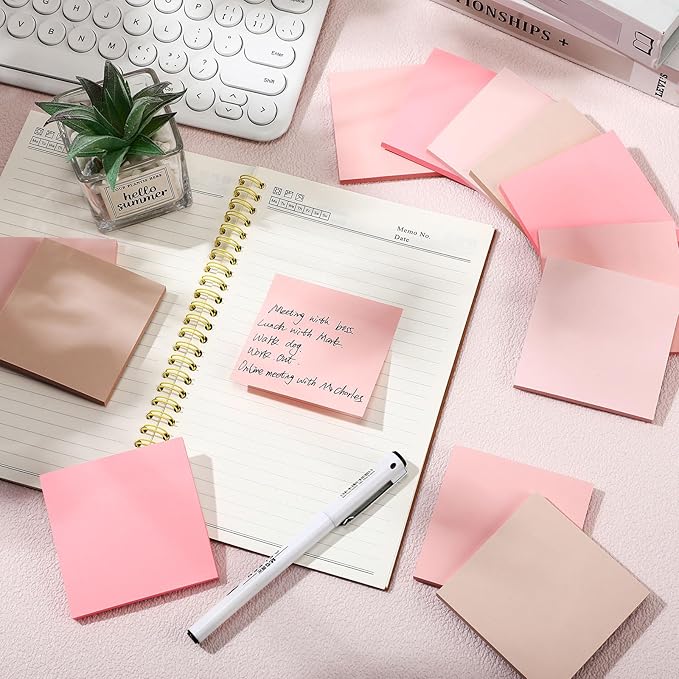 Thenshop 12 Pads Pink Sticky Notes 3''x3'', Self Stick Notes Pads Pink Office - Image 4