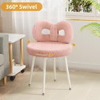 ROOMTEC Swivel Vanity Chair with Back, Upholstered Desk Chair for Girls, Modern Makeup Vanity for Bedroom, Living Room (Pink)