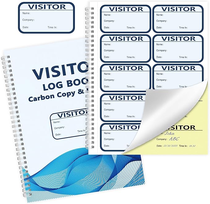 1 Pack Visitor Badges with Carbon Copy Visitor Stickers Letter Size Visitor Log by Unknown