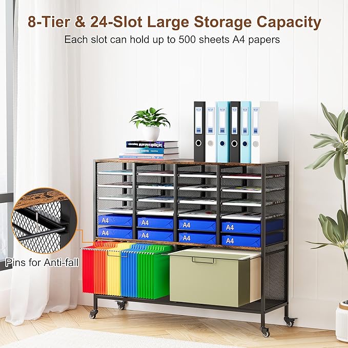 EasyPAG Rolling File Cart with 24 Slot Mail Organizer, Under Desk Storage with - Image 5