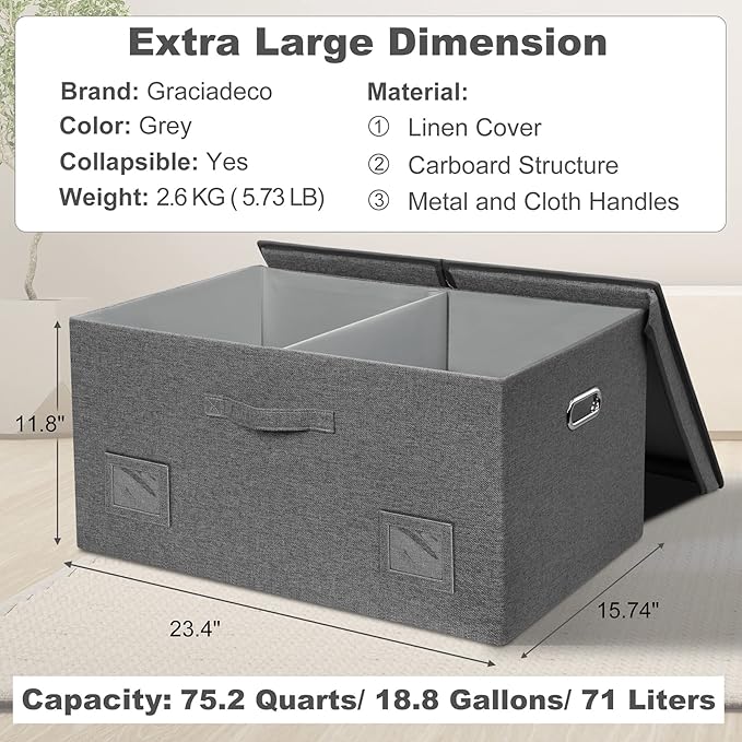 Graciadeco 75 Quarts Extra Large Decorative Storage Bins - Image 2
